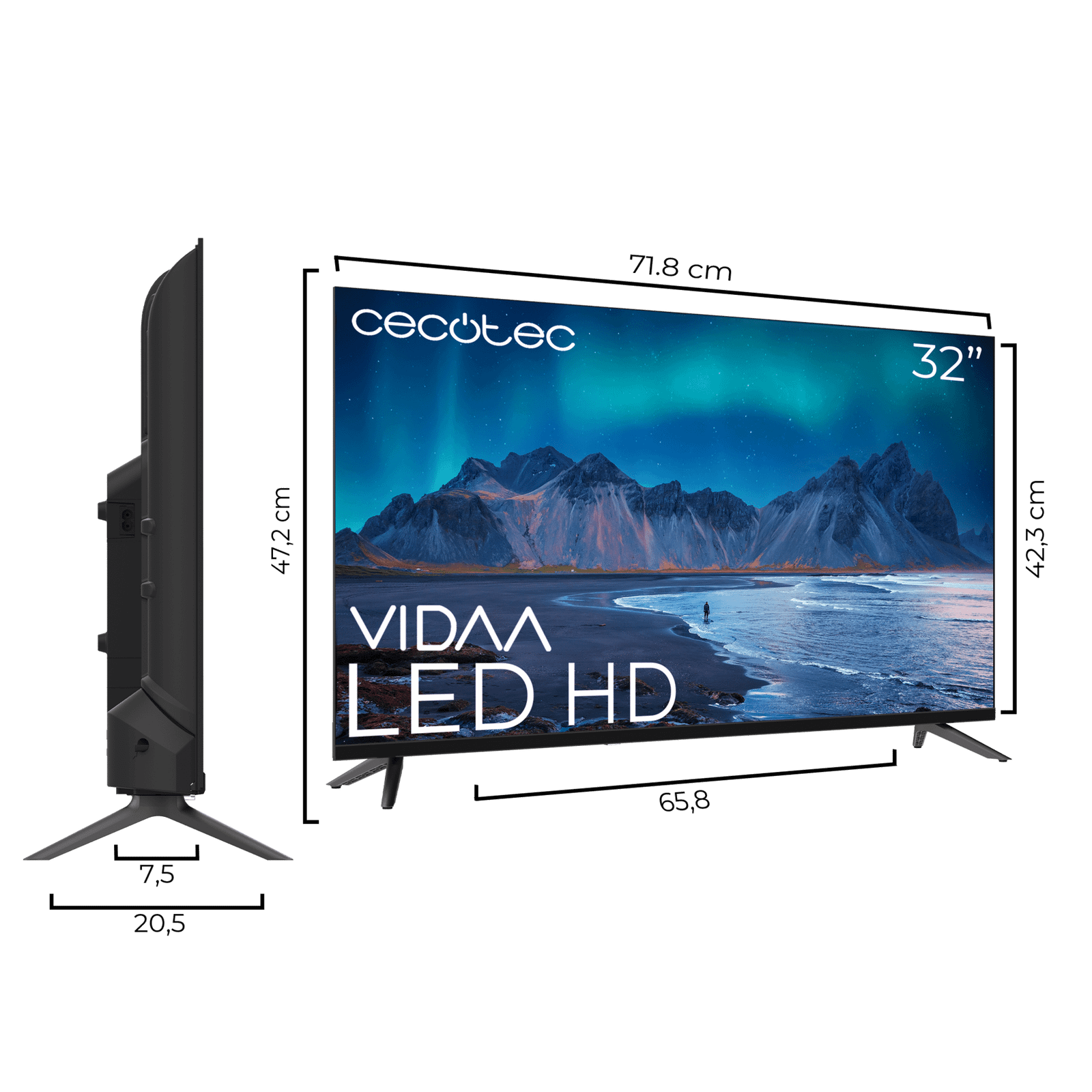 A5 series ALH50032 Televisión LED 32” con resolución HD con sistema Dolby, Smart TV VIDAA, WiFi Integrado, Salida de auriculares, 3 HDMI y 2 USB, Altavoces 16W - Imagen 2