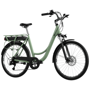Bicicleta eléctrica Capital Bicicleta eléctrica de ciudad con 80 km de autonomía, 28", suspensión delantera, cambio Shimano de 6 velocidades y doble disco de freno.