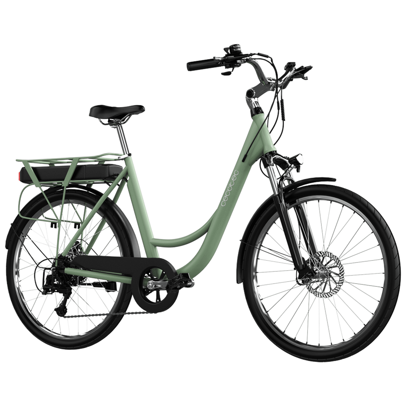 Bicicleta eléctrica Capital Bicicleta eléctrica de ciudad con 80 km de autonomía, 28", suspensión delantera, cambio Shimano de 6 velocidades y doble disco de freno.