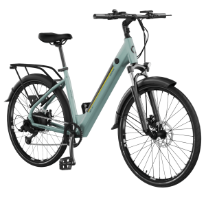 Bicicleta eléctrica Urban Bicicleta eléctrica de ciudad 28" con 90Km de autonomía, suspension delantera, cambio Shimano de 7 velocidades y doble disco de freno.