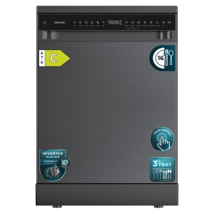 Bolero Aguazero 6550 Dark Lavavajillas de libre instalación de 60CM dark inox con 16 servicios, clase C, Motor Inverter Plus Duo, Control Touch Control Panel, 12 programas, secado autoapertura O2Dry, Super Dry, Extra Hygiene, Filtro ABT, Save+, Half Load, Silent Wash, AutoClean, con bandeja superior ajustable con carga y bandeja para cubiertos.