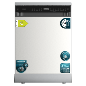 Bolero Aguazero 6550 Inox Lavavajillas de libre instalación de 60CM inox con 16 servicios, clase C, Motor Inverter Plus Duo, Control Touch Control Panel, 12 programas, secado autoapertura O2Dry, Super Dry, Extra Hygiene, Filtro ABT, Save+, Half Load, Silent Wash, AutoClean, con bandeja superior ajustable con carga y bandeja para cubiertos.