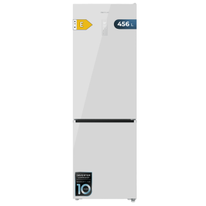 Bolero CoolMarket Combi 456 White Glass E Frigorífico Combi Cristal Blanco, MAX INSIDE con VIP tech, Cool Matrix, Cajón Variable 6 temperaturas con control de humedad, Total No Frost, Compresor Inverter Plus, Multi AirFlow, 456 L, 201x59,5cm Funciones Fast Cooling y Fast Freezing, Modo Smart, Green HUB XL, Display Exterior, Puertas Reversibles, Botellero, Bandejas Cristal y Clase E.
