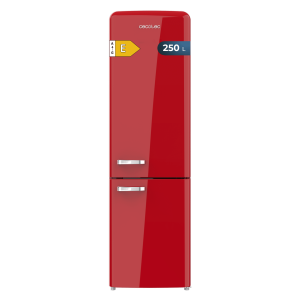 Bolero CoolMarket Combi Origin 250 NF Red E Frigorífico combi retro blanco, 186,5cm alto y 54 cm ancho, capacidad 250L, Total No Frost y clase E y con sistema Multi Air Flow. Además, cuenta con el modo Fast Cooling.