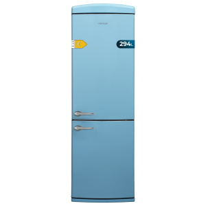 Bolero CoolMarket Combi Origin 294+ Blue E Frigorífico retro combi azul, 190cm de alto y 60 de ancho, capacidad 294L, Total No Frost, clase energética E, Multi Cooling, Ultra Fresh, Convertible Box, Multi Air Flow, Fast Freezing, Modo, Botellero y Alarma en puerta.