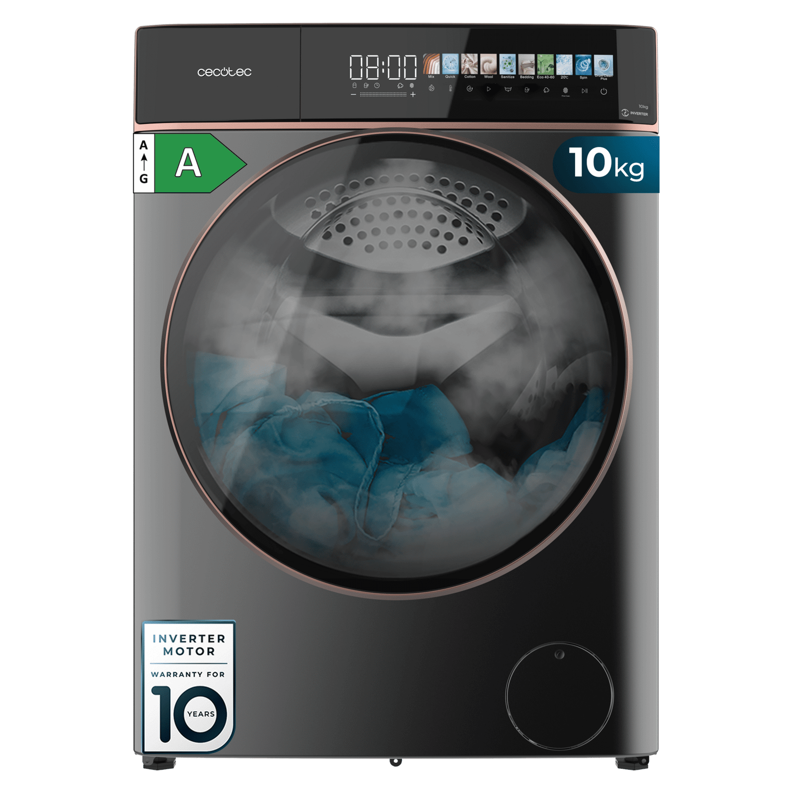 Bolero DressCode 7150 Inverter Steel A Lavadora steel de 7 kg de capacidad y 1400 rpm, 12 programas, Clase A, Motor Inverter Plus, Steam Max, Drum Clean, Delay Start y Child Lock.