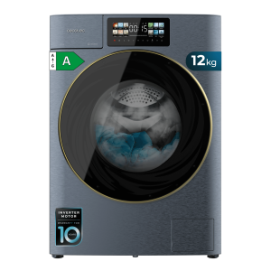 Bolero DressCode 12950 Autodose Direct Drive 3D Titanium Lavadora Autodosis de carga frontal color titanium de 12 kg de capacidad, 1400 rpm, clase A, y motor Direct Drive, con diseño Core Matrix Screen 9,2" y Core Body, 13 programas, SteamMax, Sanitize, funciones inteligentes OnSmart y Fuzzy Logic, Smooth Wash, puerta XXL y luz interior.