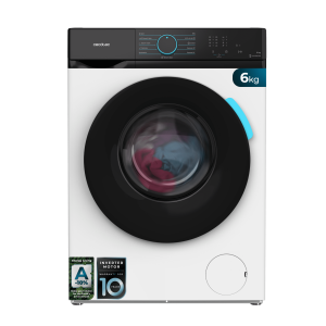 Bolero DressCode 6110 Inverter Max Lavadora blanca de 6 kg y 1200 rpm, 11 programas, Clase A-10%, Motor Inverter Plus, Steam Max, Drum Clean, Programa rápido 15', Delay Start y KidLock.