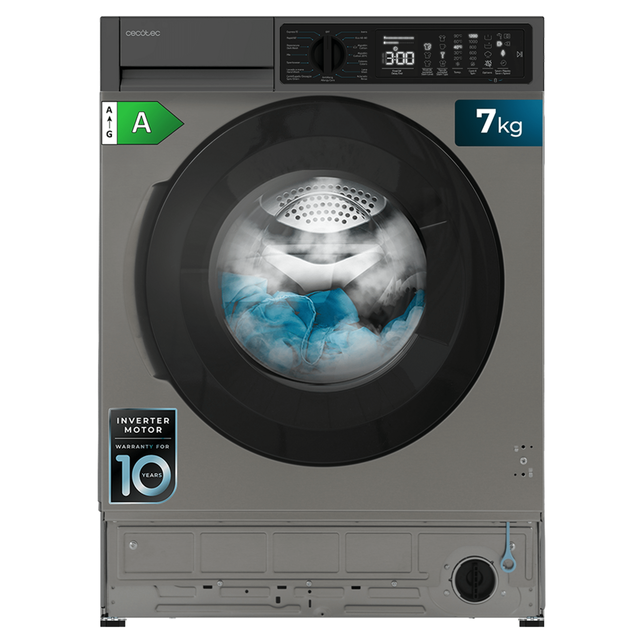 Bolero DressCode 750 BI Inverter Steel A Lavadora integrable inox de 7 kg de capacidad y 1200 rpm, 15 programas, clase A, Motor Inverter Plus, SteamMax, Stain Match Pro, Allergy Care, Delay Start, aclarado extra, KidLock e indicador de eficiencia