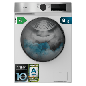 Bolero DressCode 8450 Inverter Lavadora blanca de 8 kg de capacidad y 1400 rpm, 16 programas, Clase A-20 %, motor Inverter Plus, elegante panel inox, SteamMax, Drum Clean, Allergy Care, Pearl Drum, Delay Start, Función Silence, Stop&Go y Kid Lock.