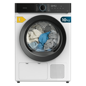Bolero DressCode Dry 10180. Secadora bomba de calor blanca con capacidad de 10kg, clase E (Equivalente a la antigua clase A++), 15 programas con secado automático y funciones Spa Care, Antiarrugas, 4 niveles de intensidad de secado, luz interior, Delay Start, Stop&Go, KidLock y accesorio para zapatos