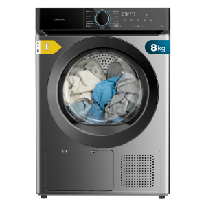 Bolero DressCode Dry 8180 Steel. Secadora bomba de calor steel con capacidad de 8kg, clase E (Equivalente a la antigua clase A++), 15 programas con secado automático y funciones Spa Care, Antiarrugas, 4 niveles de intensidad de secado, luz interior, Delay Start, Stop&Go, KidLock y accesorio para zapatos