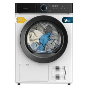 Bolero DressCode Dry 9180. Secadora bomba de calor blanca con capacidad de 9kg, clase E (Equivalente a la antigua clase A++), 15 programas con secado automático y funciones Spa Care, Antiarrugas, 4 niveles de intensidad de secado, luz interior, Delay Start, Stop&Go, KidLock y accesorio para zapatos
