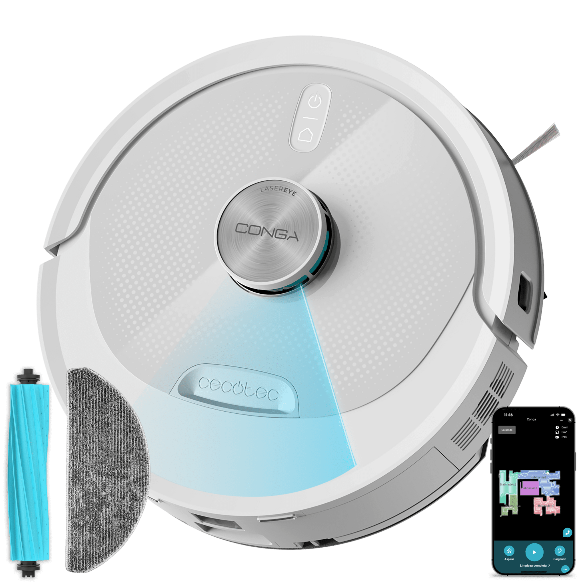 Conga M80 Pearl Robot aspirador con Navegación láser. 25000 Pa de succión del motor. Autonomía de hasta 240 minutos en modo. Cepillo silicona, ideal para casas con mascotas. Compatible con Bluetooth y WiFi para redes 2,4 GHz. - Imagen 4