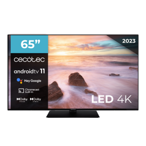 TV Cecotec A2Z Series ALU20065ZS Televisión LED 65” con resolución 4K UHD, sistema operativo Android TV 11, Chromecast, HDR10+, Google Voice Assistant, clase E, con peana central.