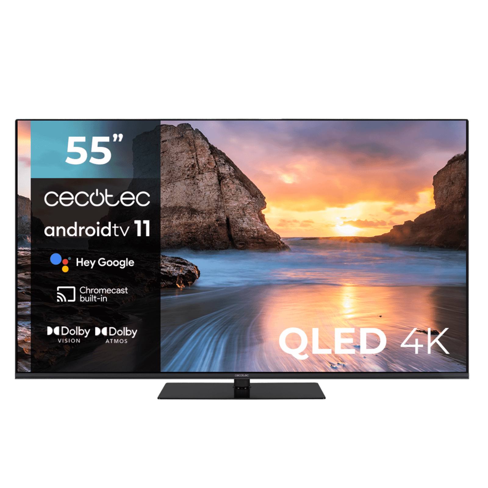 TV Cecotec A2 series ALU20055 Televisión LED 55” con resolución 4K UHD, sistema operativo Android TV 11, Chromecast, HDR10+, Google Voice Assistant, clase E.
