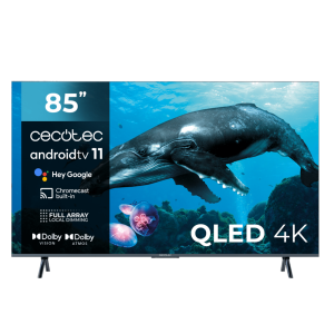 TV QLED V3+ series VQU30085+S Televisión QLED de gran pulgada con 85" resolución 4K UHD y Android TV 11, Full Array Local Dimming, 120 Hz, Altavoces con 60W, Dolby Vision & Atmos, Wide Colour Gammut, HDR10, HDM 2.1, USB 3.0, CORTEX A55, Google Voice Assitant y Chromecast.